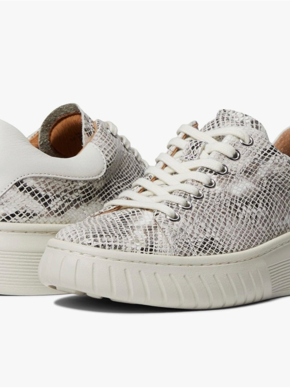 Snakeskin Print Platform Sneakers White Grey Leather Lace Up Chunky Shoes
